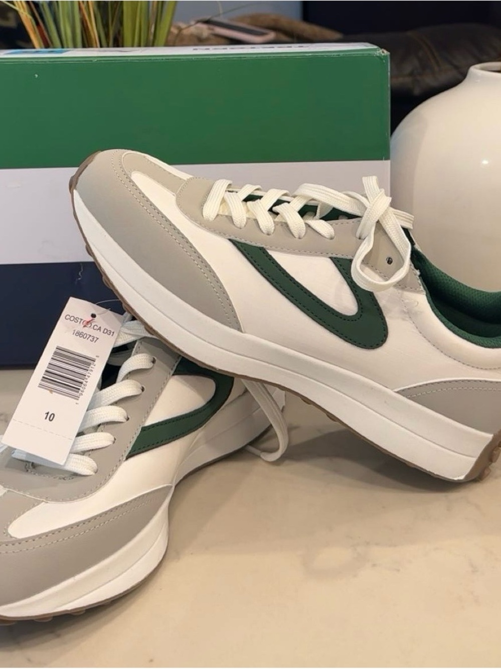 Tretorn White Sneakers with Green and Beige Accents